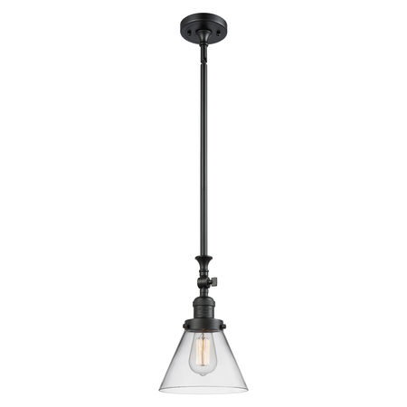 INNOVATIONS LIGHTING Large Cone Vintage Dimmable Led 8" Black Mini Pendant, Clear Glass, Solid Brass Hang Straight Swivel 206-BK-G42-LED
